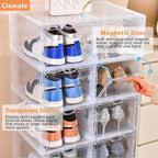 Clemate Upgraded X-Large Shoe Organizer,Shoe Storage Organizer,12 Pack,Shoe Box Clear Plastic Stackable,Drop Front Shoe Box with Clear Door, Shoe Containers For Sneaker Display,Fit up to US Size13