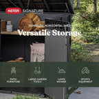 Keter Signature Collection All Weather Outdoor Storage Shed – Durable Resin Garden Shed with Built‑in Ventilation, & Lockable Double Doors – Walnut Finish
