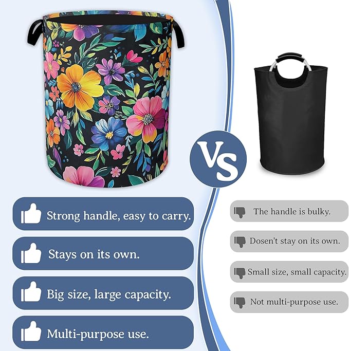 Vintage Spring Floral Laundry Hamper With Handle,Foldable Oxford Cloth Laundry Basket,20.8"x16" Clothes Storage Basket for Laundry Room/Bedroom/Bathroom