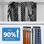 2 Pack Tie Rack & Belt Hanger 2 in 1 Tie Hanger Space Saving Max 42 Belts& 60 Ties Capacity for Closet Organizers and Storage, Sturdy Wood Belt & Tie Collection Organizer