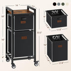 FAVOOSTY Laundry Hamper with Wheels, 70L Laundry Basket Organizer, Laundry Hamper with Shelf, 2 Section Laundry Sorter for Laundry Room Organization, Bathroom Shelf Black