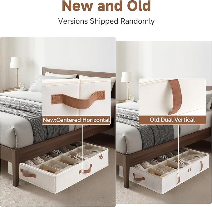 StorageWorks Shoe Organizer for Closet, Fits up to 24 Pairs, 2-Pack Ultra-thick Fabric Under Bed Shoe Storage Containers with Bottom Support and Adjustable Dividers, Beige