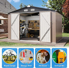 Aoxun 8x6 FT Outdoor Storage Shed - Metal Shed with Lockable Doors & Air Vents, Waterproof Outside Storage Shed for Tool, Garbage Can, Bike, Mower, for Backyard Garden Patio, Brown