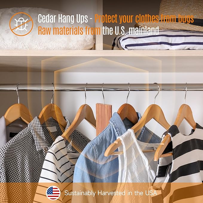 ACMETOP 30 Pack Cedar Hang Ups, 10 Rectangular Blocks + 10 Hooks + 20 Round Blocks