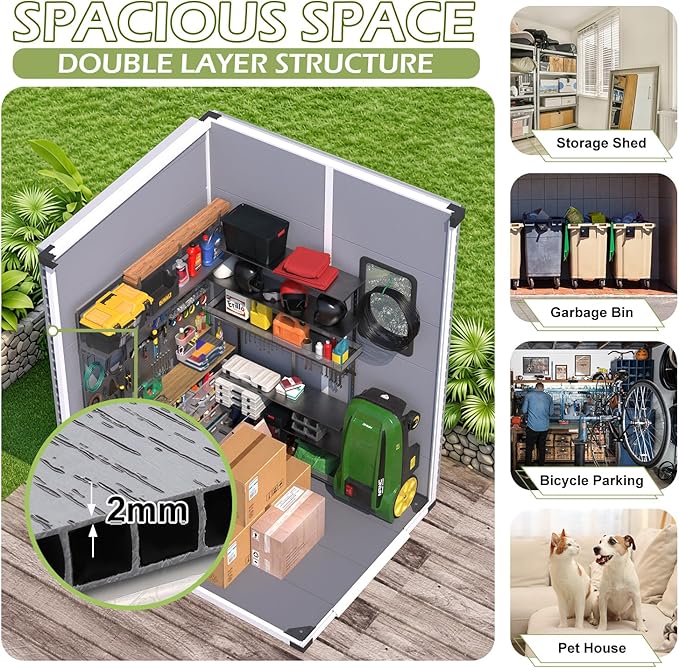 5 x 4 FT Resin Outdoor Storage Shed, All-Weather Plastic Garden Shed with Floor, Lockable Doors & Windows, Plastic Tool Shed for Poolside, Backyard, Patio