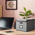 Collapsible File Box with Lid & Plastic Slide - Hanging Document Organizer for Office/Home, 14.96x12.6x10.83 Inch,Dark Grey, 1 Pack (No Folders Included)
