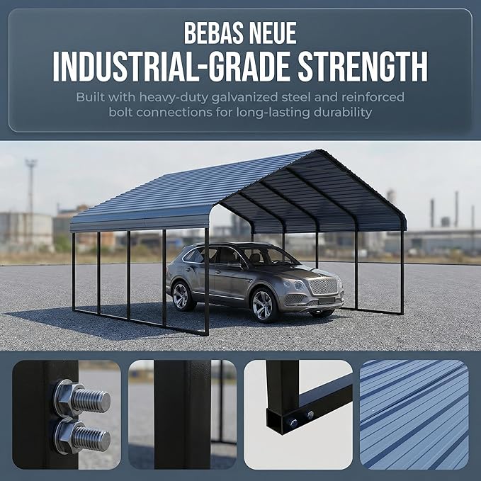 10x20 FT Heavy Duty Metal Carport - Galvanized Steel Car Shelter Garage Kits for 1 Car, RVs, Boats & Outdoor Storage