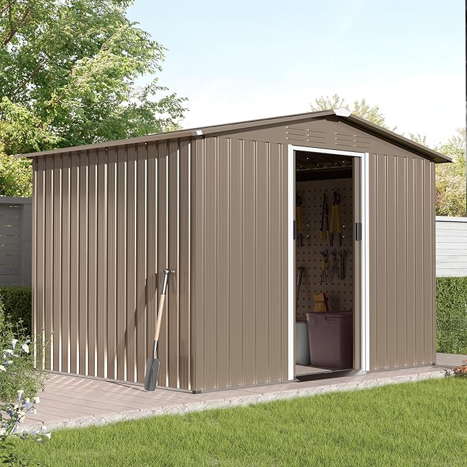 Kullavik 8FT x 6FT Outdoor Storage Shed with Lockable Doors,Waterproof Metal Garden Tool Shed,Galvanized Steel shed for Backyard,Garden,Patio