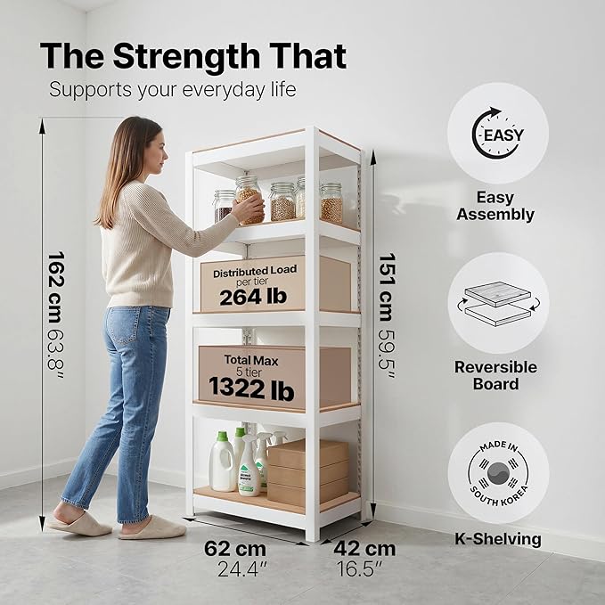 HOMEDANT House 5 Tier 24.1" W Laminated Metal Shelving Unit Adjustable Storage Utility Rack Heavy Duty Shelves Organization Multipurpose Shelf Kitchen Garage Pantry Closet 1 Pack | House, Adjustable, Utility Rack, Shelves, Organization, Multipurpose