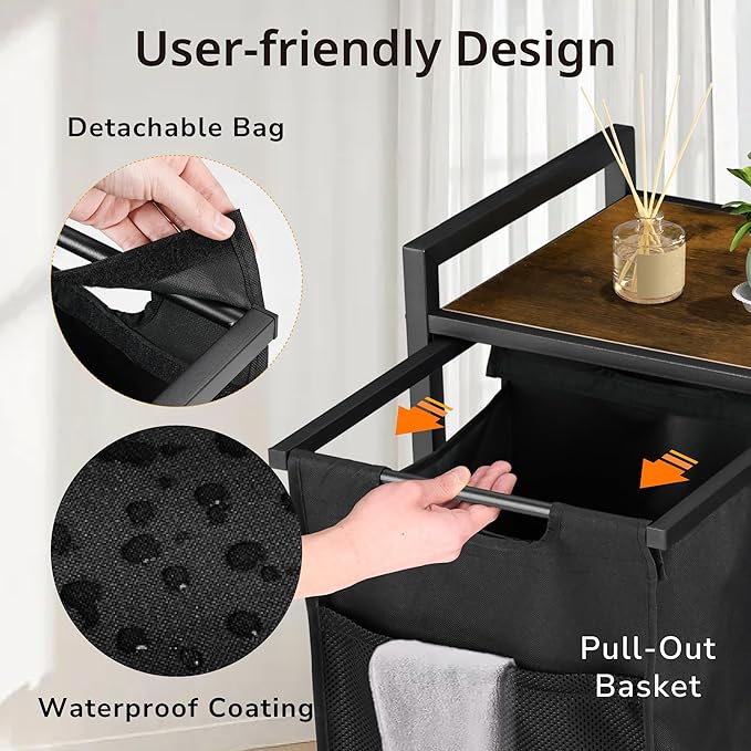 Laundry Hamper, Laundry Basket with 3 Pull-Out Removable Oxford Fabric Bags, 3 x 10.6 Gallons, Total 120L, Cloth Laundry Sorter with a Top Shelf 36.4"x13" (Black and Rust)