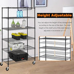 BestOffice Storage Shelves 6 Tier Metal Shelves Adjustable Heavy Duty Garage Shelving Wire Shelving Unit Capacity 6000LBS with Wheels for Kitchen, Garage Pantry Closet Commercial,Black
