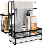 Kitchen Sink Caddy with 3 Dishcloth Drying Racks, Sponge Holder Rag Stand with Drain Pan, Metal Sink Storage Organizer with Removal Basket for Brush, Towel, Scrubber, Dish Rag, Black