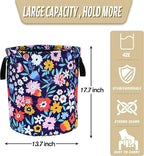 Folk Floral Art Laundry Basket Beautiful Flowers Foldable Oxford Cloth Funny Tote Bag Laundry Hamper Clothes Storage Bucket Organizer For Bathroom/Laundry Storage/Bedroom 17.7x13.7 Inch