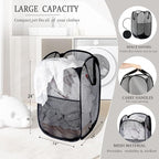 2 Pack Laundry Basket,Foldable Mesh Pop-up Laundry Hamper with Durable Handle,Easy to Open and Fold for Dorm, Laundry Room, Bedroom, RV… (White+Black)