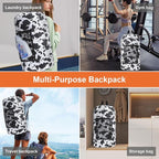 Laundry Bag Backpack Durable Laundry Bag with Shoulder Straps and Mesh Pockets Portable Laundry Dirty Clothes Hamper Bag for College Dorm (Cow Print)