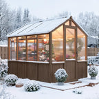 Heavy Duty Spruce Frame Wooden Greenhouse – Walk-in Outdoor Garden Outdoor Storage with Polycarbonate Panels, Adjustable Roof Vents, Lockable Door, Large Storage, Ideal for Patio, Lawn, 6x8 FT