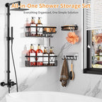 KEGII Adhesive Shower Caddy 4 Pack, No Drilling Shower Organizer with Towel Rack, Hooks & Soap Holder, Self-Adhesive Bathroom Shelves Rack for Space-Saving Storage