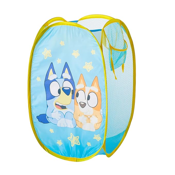 Bluey Pop-Up Hamper with Carry Handles – 21" x 13.5", Bluey and Bingo Design, Lightweight & Collapsible Laundry Basket for Kids’ Bedroom, Bathroom, or Playroom