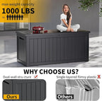 Outdoor Storage Box Waterproof, 270 Gallon Lockable Resin Deck Box Large, Patio Storage Bin for Pool Accessories Cushion Furniture, Garden Tools, UV-Resistant Outside Delivery Black