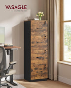 VASAGLE 4-Drawer Vertical File Cabinet, Filing Cabinet for Home Office, Printer Stand, with 4 Lockable Drawers, Adjustable Hanging Rail, for A4 and Letter-Size Files, Rustic Brown UOFC082K01