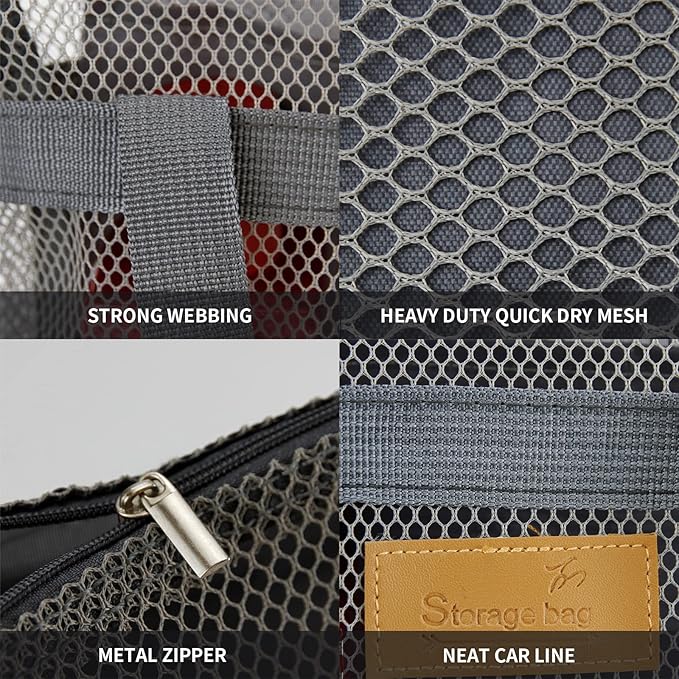 Mesh Shower Caddy Bag Portable Hanging Toiletry and Bath Organizer with Zipper for Travel, Gym, Camping, College Dorms, Beach