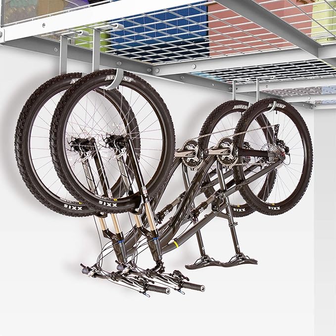 FLEXIMOUNTS 3x6 Overhead Garage Storage Adjustable Ceiling Storage Rack with 4-Pack Add-On Storage Flat Hook Accessory, 72" Length x 36" Width x 40" Height Storage Rack, White