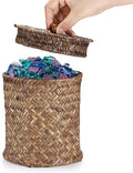 Sumnacon Wicker Laundry Pods Container with Lid, Natural Seagrass Pod Holder for Laundry Room Organization, Farmhouse Detergent Dispenser, Countertop Storage Basket Jars for Dryer Ball Laundry Sheets