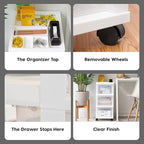 IRIS USA Plastic Drawer Storage Organizer Rolling Cart, with Wheels Casters, 3-Drawers, for Classroom Art Craft Supplies Dresser Closet Bathroom Laundry Room, White/Clear