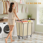 Large laundry hamper with Wheels, 2 Bag 360L Big Rolling Laundry Basket Sorter Cart, Extra Large Laundry Clothes Hamper, Heavy Duty Laundry Basket Organizer for Laundry Room,Bathroom