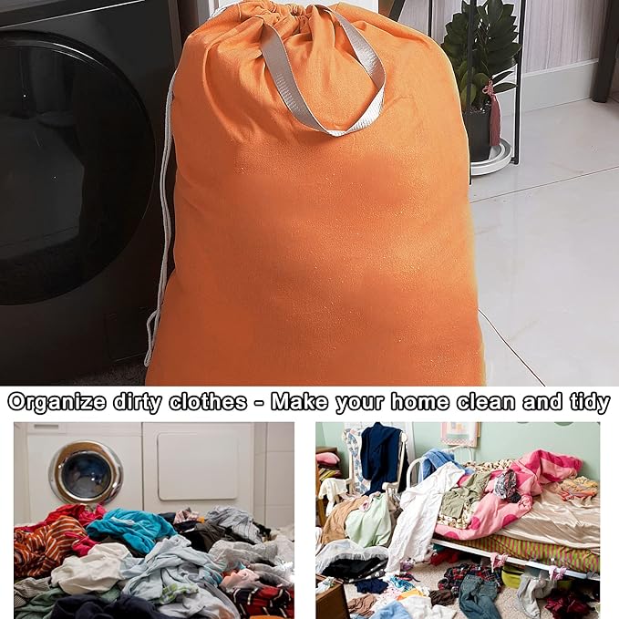 Heavy Duty Laundry Bag with Drawstring and Handle, Extra Large Travel Dirty Clothes Bag for Laundromat and Household, Durable Rip-Stop Laundry Hamper Liner, 28 x 40 Inch by SANFERGE, Orange