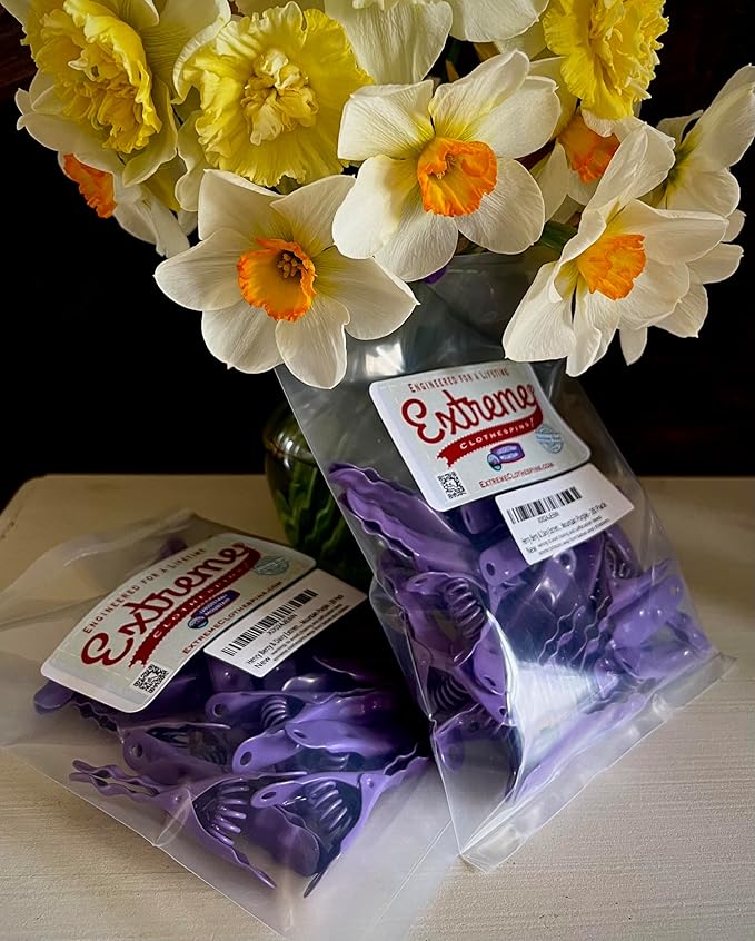 Extreme Clothespins | Distant Mountain Purple | Solid 304 Stainless Steel | 20 Pack | Heavy Duty | Mardi Gras Color | Clothes Pins | Chip Clips | Lifetime Product | No Plastic Parts | Made in Italy