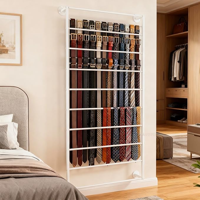 10-Layer Wall Mounted Display Rack, Tie & Scarf Rack Belt Towel Holder Wrapping Paper Ribbon Organizer Scarves Belts Necktie Hijab Stand Metal Shelving for Home, Retail Stores, Flower Shop