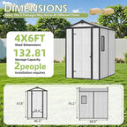 4 x 6 FT Resin Outdoor Storage Shed, All-Weather Plastic Garden Shed with Floor, Lockable Doors & Windows, Plastic Tool Shed for Poolside, Patio, Backyard