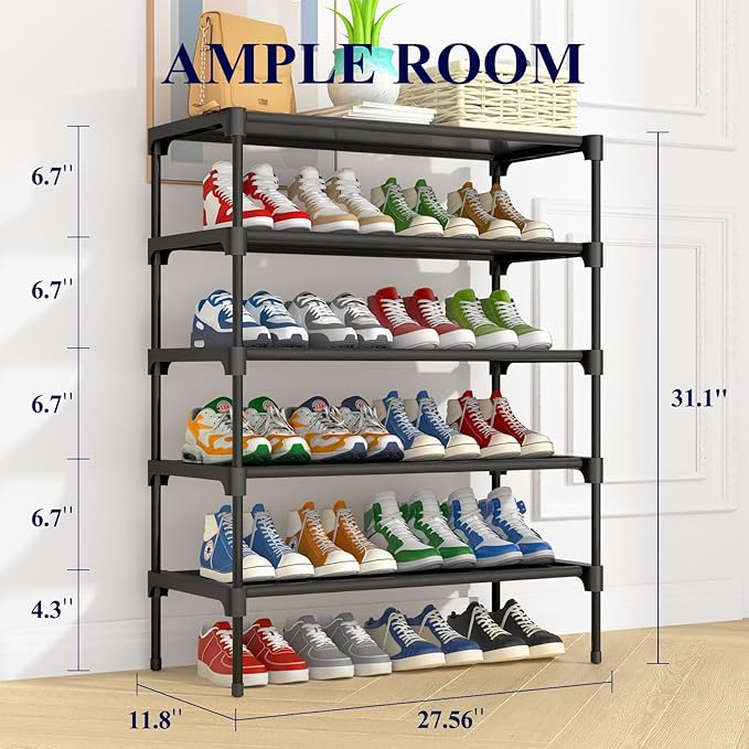 Kitsure Shoe Rack - Non-Woven Shoe Rack Shelf, Shoe Organizer for Closet, Entryway, Garage & Corridor, Stackable Shoe Shelves, 27.5" Wide - 5 Tier, Black