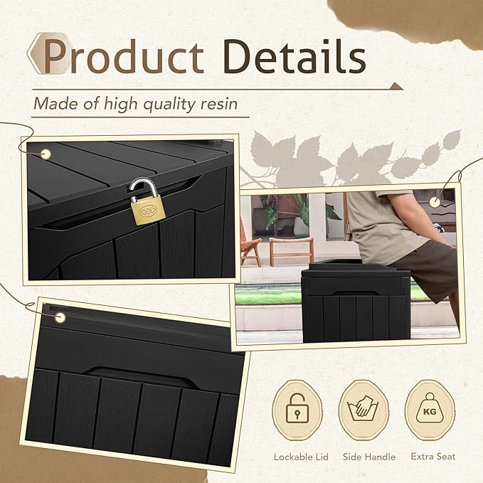 Flamaker 2 Pack Deck Box 31 Gallon Waterproof Resin Storage Box with Lid Indoor Outdoor Delivery Box Storage Bin for Patio Cushions (Black)