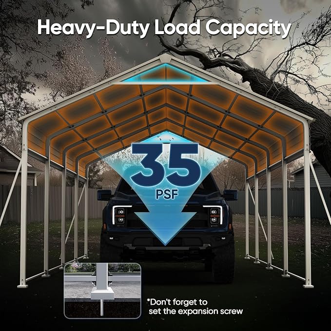 Quictent Heavy Duty 12x21 FT Vertical Roof Metal Carport, Pre-Drilled All Weather Car Shelter for Boat, Vehicles & Farm Equipment