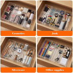 1 Pcs Acrylic Desk Drawer Organizer 9'' up to 16'' x 12'' x 2.2'' Expandable Drawer Organizer Trays with 10 Adjustable Compartments Clear Desk Accessories for Makeup Office Bathroom
