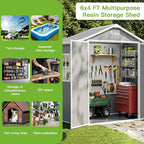 AIRAJ 6x4 FT Outdoor Storage Shed,Resin Storage Shed with Floor/Window/Vent/Roof Rainwater Drainage/Lockable Door,All-Weather Garden House,for Backyard, Garden,Poolside,Bike,Lawn Mower,Patio Furniture