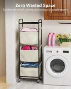 Moforoco Vertical Laundry Sorter 3 Section with Removable Bag, Laundry Hamper with Wheels, 120 L Rolling Laundry Baskets organizer for Bathroom, Apartment, Dorm Room, Beige