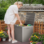 Outdoor Storage Box, Resin Deck Boxes Indoor and outdoor, Waterproof Storage Box Lockable Lid (Grey, 35 Gallon)