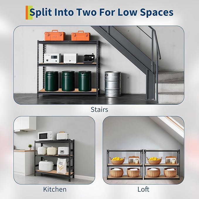 Heavy Duty Garage Storage Shelves, 5-Tier Adjustable Metal Shelving Unit, Up to 2500 Lb Capacity, 48" l x 18" w x 72" h Storage Rack for Kitchen, Pantry, Basement, Bathroom & Laundry