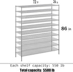 24" Deep x 72" Wide x 86" Height Wire Shelving Kit | 10-Tier | NSF Commercial Storage Rack Unit