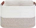 Large Cotton Rope Storage Basket with Leather Handles, Laundry Hamper Basket, 20 "L x 14" W x 12 "H, Durable & Stylish Organizer for Home.(Large Brown)