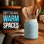 Comfify Wide Mouth Mason Jar Utensil Holder Decorative Kitchenware Organizer Crock, Dishwasher Safe - Kitchen Caddy Aqua Blue for Countertop, Large Size 7" Hight
