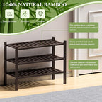 3 Tier (Thick) Bamboo Shoe Rack for Closet Free Standing Wood Shoe Shelf for Entryway Small Space Stackable 27"x12"x21" (Black Brown)