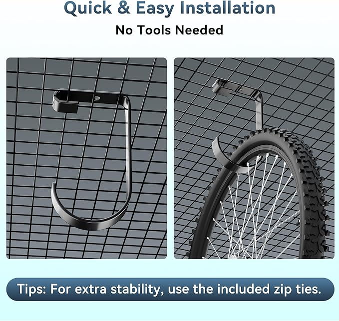 Bike Hooks for Garage Ceiling Storage Racks, 4 Pack Heavy-Duty Steel Thickened Flat Hooks, Supports Up to 50 lbs, Bike Hanger Add-On Overhead Garage Storage Rack & Wall Shelving, Black