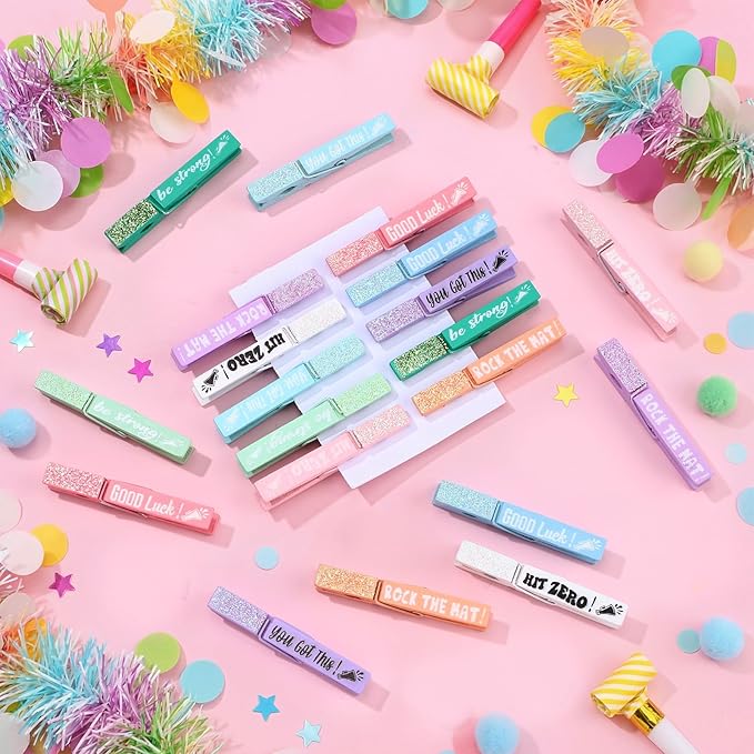 Kigeli 30 Pcs Spirit Clips Cheer Pins Cheerleader Gifts Clothes Pins for Backpacks Competition Glittered for Team Cheer Gifts Stuff Supplies Party Favors Accessories Bulk (Macarons Color,Glitter)