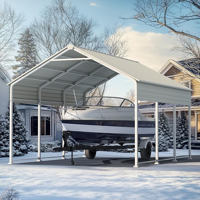 Quictent Heavy Duty 10x16 FT Vertical Roof Metal Carport, Pre-Drilled All Weather Storage Car Shelter for Tractor, Vehicles & Farm Equipment