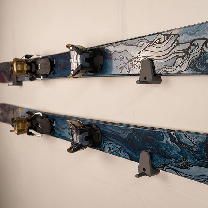Horizontal Wall Ski Holder – Space-Saving Ski Wall Mount for Garage & Home Storage | Holds 1 Pair of Skis | Mountain, Snowflake & No Design Styles (Orange, Snowflake | Without Gear Hook)