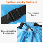 Laundry Bag Backpack Durable Laundry Bag with Shoulder Straps and Mesh Pockets Portable Laundry Dirty Clothes Hamper Bag for College Dorm (Blue)